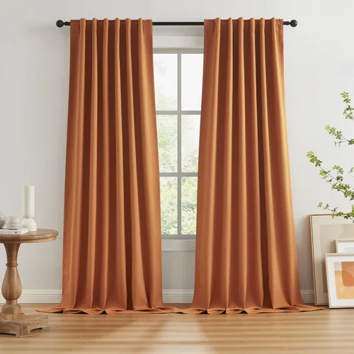 Miniatura 41 de Paneles de cortinas de ventana 100% opacas, con trabillas traseras, bolsillo para barra, gancho, cinturón, aspecto plisado, cortinas para sistema