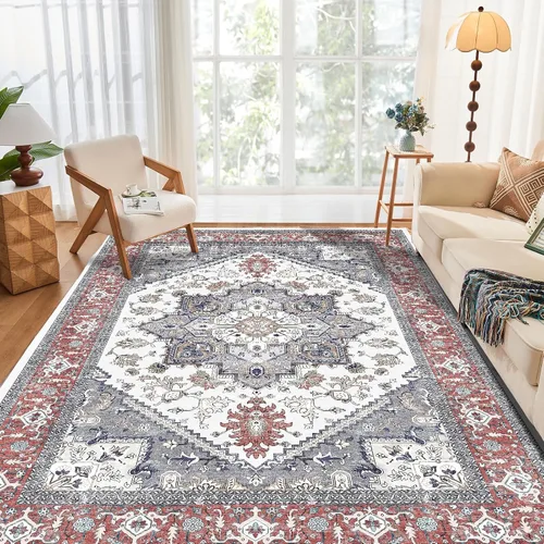 Miniatura 49 de OPPODREAM Alfombras suaves, pequeñas y lavables con parte trasera antideslizante, alfombra de cachemira sintética de pelo bajo, 2 x 3 pies, azul