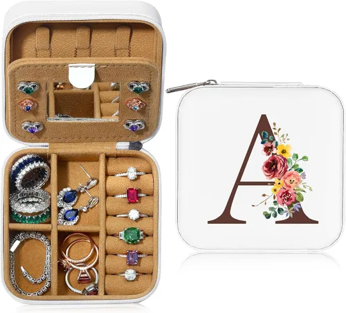 Parima Joyero de viaje Joyero organizador de joyas pequeñas con iniciales, regalos esenciales de viaje para mujeres, mamá, amigas, mujeres,