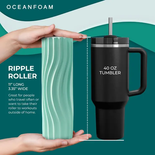 Miniatura 2 de Oceanfoam Ripple - Rodillo de espuma de viaje (11" x 3.35") Mini rodillo de espuma firme para terapia física, masaje de tejido profundo, dolor