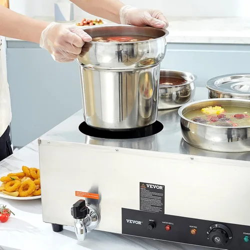 Miniatura 9 de VEVOR Calentador de Sopa Eléctrico, Cuatro Ollas Redondas de Acero Inoxidable de 7.4QT con Temperatura Ajustable de 86~185°F, Bain Marie Comercial