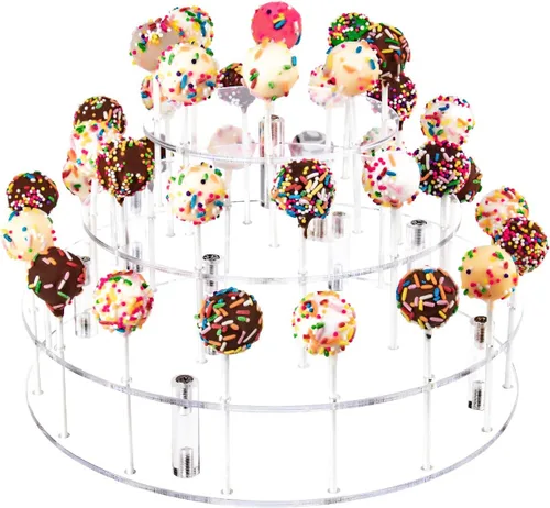 Miniatura 10 de YestBuy Soporte de exhibición para pastelillos con 30 agujeros, soporte de 3 niveles para piruletas para bodas, fiestas de cumpleaños, aniversarios