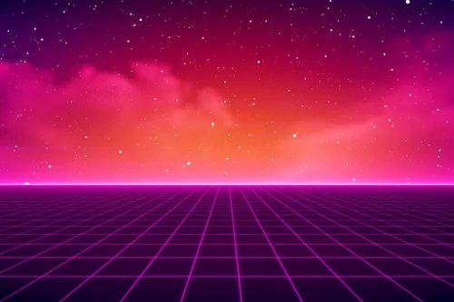 Miniatura 2 de Cuadrícula laminada de luces de neón de los años 80 Vaporwave Retro SciFi Digital Cyber Video Game Futurista de los años 80 Galaxy Universo Paisaje