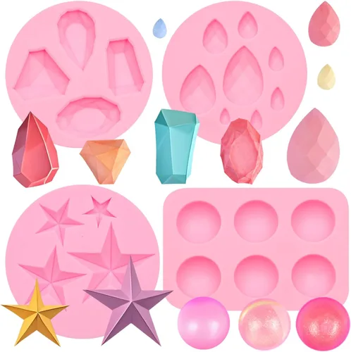 Miniatura 12 de Moldes de silicona con perlas de gemas, 4 paquetes de moldes de decoración de chocolate con esfera de estrella para decoración de pasteles