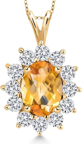 Miniatura 26 de Gem Stone King Collar con piedra natal ovalada de plata chapada en oro amarillo de 18 quilates, ovalado de 0.315 x 0.236 in, collares con colgante