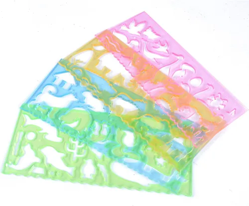 Miniatura 3 de BronaGrand 4 plantillas de dibujo para niños, regla de plástico, plantillas de pintura para niños, 4 colores transparentes