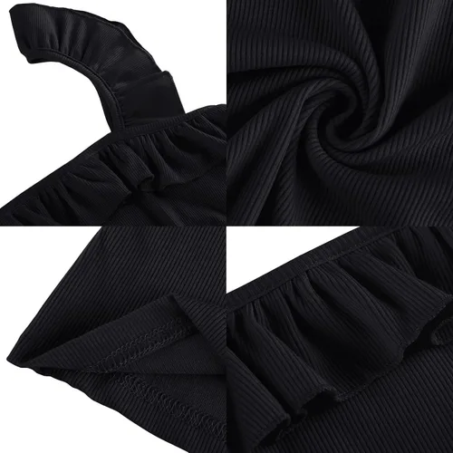 Miniatura 4 de Vestido corto sin mangas con volantes para mujer, cuello cuadrado sólido, casual, mini vestidos