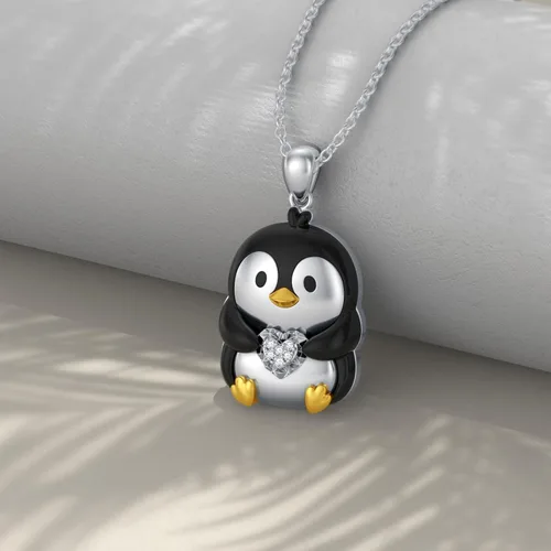 Miniatura 2 de Collar con dije de búho, pingüino, gato y dragón para mujeres y niñas, plata de ley 925, collar con dije de animal lindo con diamantes cultivados