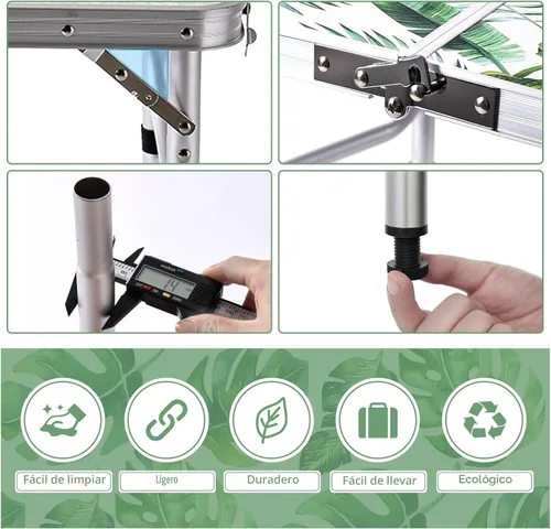 Miniatura 5 de Mesa de camping plegable de 2 pies, mesa de picnic portátil de altura ajustable, mesa de cartas pequeña, de aluminio, plegable, ligera, con asa