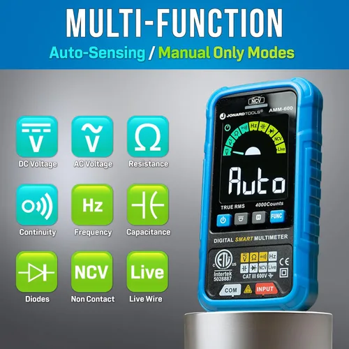 Miniatura 3 de Jonard Tools AMM-600 Multímetro digital inteligente automático certificado ETL 4000 recuentos TRMS, prueba A/C D/C voltaje, resistencia