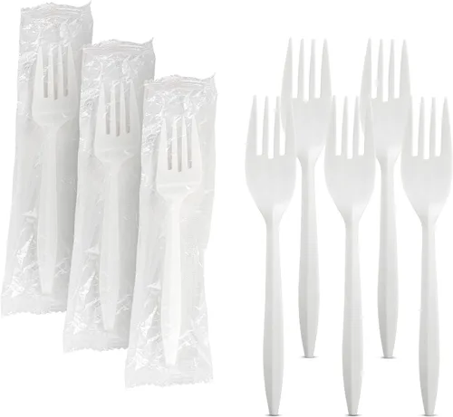 Miniatura 8 de MT Products Tenedores de plástico blancos envueltos individualmente de peso medio, ideales para llevar o para llevar, tenedores de plástico a granel