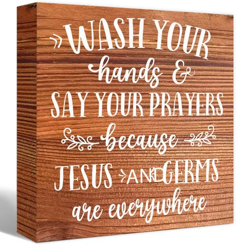 Miniatura 8 de Letrero de madera con texto en inglés "Wash Your Hands and Say Your Prayers", divertidos letreros de baño para estante de baño, baño, baño, Blanco