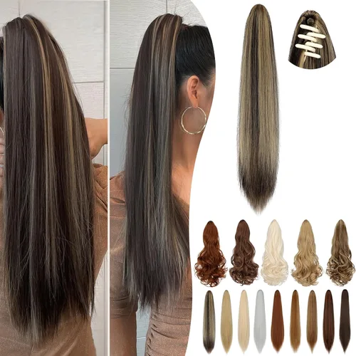 Miniatura 20 de Extensión de cola de caballo de 18 pulgadas, 20 pulgadas, larga, rizada, ondulada, recta, con clip, de aspecto natural, extensión de cabello