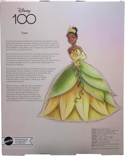 Miniatura 6 de Mattel Juguetes de princesa Disney, muñeca Tiana coleccionista que celebra los 100 años de maravilla de Disney, inspirada en la película La princesa