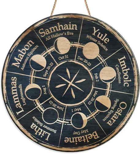 Miniatura 20 de Artsy Woodsy Letrero de madera de la rueda del año (no tallado) para decoración del hogar, bruja, pagana, Wicca, días festivos celtas, regalos 25