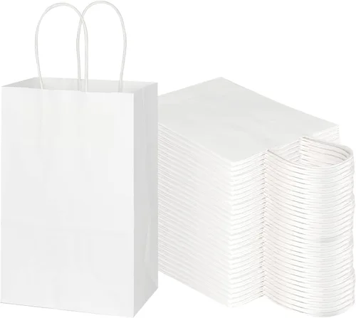 Miniatura 11 de Paquete de 100 bolsas de papel kraft pequeñas de 5.25 x 3.25 x 8.25 pulgadas, color verde hierba con asas, a granel, bolsas de regalo de Toovip