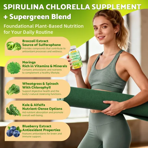 Miniatura 6 de Gomitas orgánicas de Spirulina Chlorella, mezcla de súper verduras con proteínas, clorofila, vitamina C, D3, B12, zinc, apoyan la energía diaria