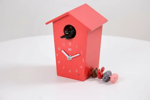 Miniatura 2 de KOOKOO AnimalHouse - Reloj de cuco pequeño, rojo, con 5 sonidos de animales de granja (grabaciones de campo naturales)