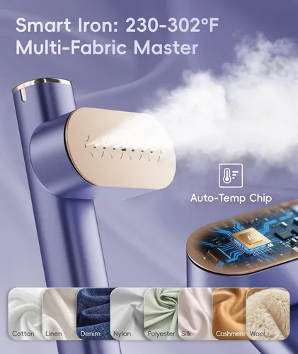Miniatura 6 de Vaporizador para ropa, vaporizador portátil de 1000 W, tamaño de viaje, 100-240 V de doble voltaje, tanque de 4.1 fl oz, vapor de mano y plancha 2