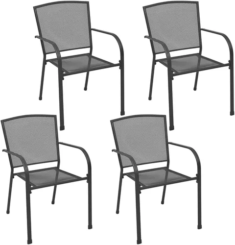 vidaXL Juego de 4 sillas de patio color antracita, sillas de acero resistentes a la intemperie con diseño de malla y almacenamiento apilable para