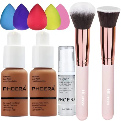Miniatura 24 de Phoera 104 y 105 - Base de cobertura entera, base correctora Hilareco, impecable, 1.014 onza liquida, corrector de aceite mate natural, corrector