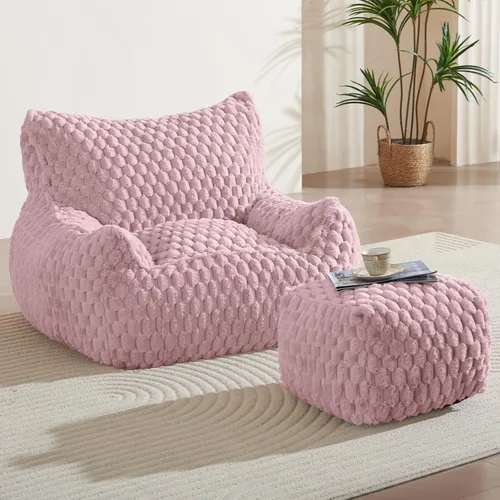 Miniatura 11 de Silla Puf con Otomana, Sofá Puf Gigante Moderno con Reposapiés, Sillas Puf Grandes de Descanso para Adultos y Adolescentes, Cómoda Silla de Lectura