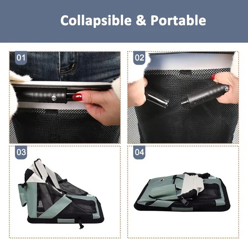 Miniatura 5 de JESPET Jaulas suaves para perros para mascotas, 3 puertas, plegables, con correas y tapete de forro polar para perros, gatos, conejos, uso