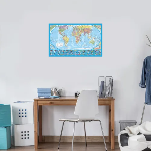 Miniatura 5 de Mapa del Mundo Azul Equal Earth (Azul Claro)