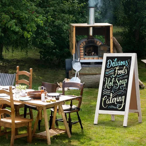 Miniatura 9 de 4 THOUGHT Pizarra magnética de doble cara en forma de A de 40"x20", tablero de sándwich independiente de madera de pino macizo para restaurantes