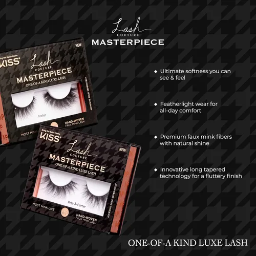 Miniatura 7 de KISS Lash Couture Masterpiece - Pestañas postizas de visón sintético tejidas a mano, estilo 'Prêt-À-Porter', 0.472 in, fácil de aplicar