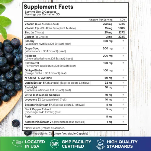 Miniatura 2 de Superfood MD Vitaminas para la salud ocular con arándano luteína y zeaxantina licopeno 40 mg resveratrol extracto de semilla de uva Astaxantina
