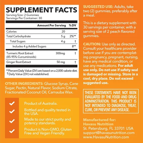 Miniatura 2 de Gomitas de cúrcuma con extracto de raíz de jengibre, suplemento de salud digestiva y apoyo inmunológico para el bienestar general, 60