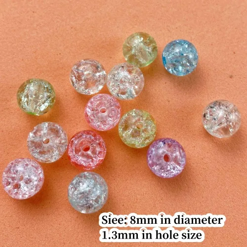 Miniatura 3 de 100 cuentas de cristal agrietado redondas de 0.315 pulgadas (0.315 in), cuentas espaciadoras para hacer joyas, collares, pulseras, aretes, Mezcla