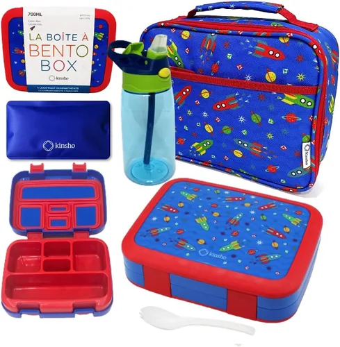 Miniatura 12 de Lonchera Bento con bolsa aislada, juego de botella de agua para niños pequeños, 5 secciones de porciones, bandeja extraíble sin BPA, almuerzos