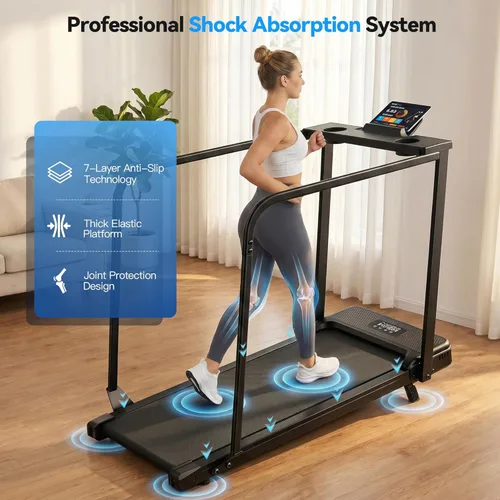 Miniatura 5 de ANCHEER Caminadora portátil con inclinación, almohadilla para caminar de 3.5 HP con escritorio y barra de asa, caminadora plegable para oficina