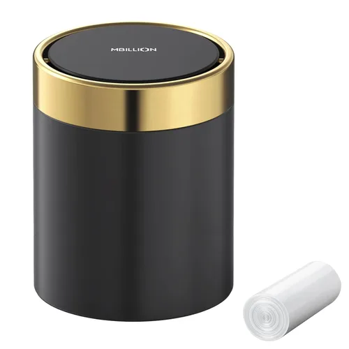 Mini bote de basura con tapa, cubo de basura pequeño de escritorio para reciclaje, bonito bote de basura de metal para uso en encimera de mesa,