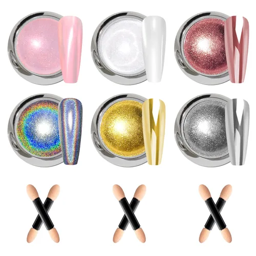 Miniatura 9 de Polvo de uñas cromado y perla, efecto de hadas, polvo de uñas rosa cromado, blanco, perlado aurora, sirena, iridiscente, cromo, polvo, espejo Polvo