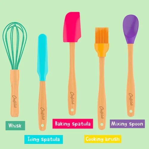 Miniatura 3 de Chefclub Kids Montessori - Juego de utensilios de cocina de 5 piezas, silicona antiadherente resistente al calor para niños y principiantes