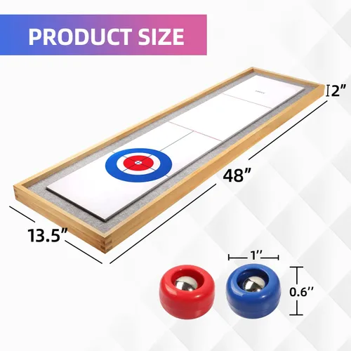 Miniatura 2 de GSE Games & Sports Expert Juego de mesa de Shuffleboard y Curling de madera maciza 2 en 1 con 8 rodillos para familia y amigos