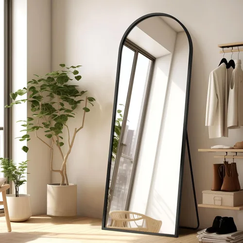 Miniatura 9 de GlasFlength Espejo de longitud completa de 56 x 18 pulgadas con soporte, marco de aleación de aluminio arqueado, de pie, versátil para colgar o Negro