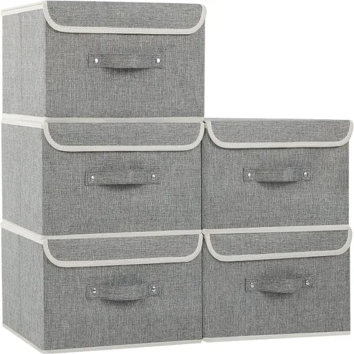 Miniatura 16 de Cajas de almacenamiento, contenedores de almacenamiento plegables con tapas, cestas de almacenamiento de tela de algodón y lino con asa