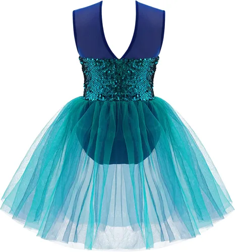 Miniatura 64 de CHICTRY Vestido tutú de ballet con lentejuelas brillantes para niñas y niñas, moderno disfraz de baile latino de jazz