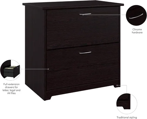 Miniatura 6 de Bush Furniture - Archivador lateral Cabot Collection de 2 cajones con herrajes cromados, elegante archivador para oficina en casa, cartas, archivos