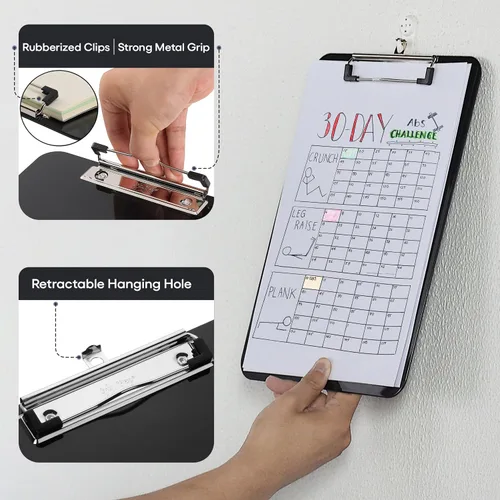 Miniatura 3 de Mr. Pen - Portapapeles de plástico, tamaño carta, negro, portapapeles de plástico, clip de metal de perfil bajo con orificio retráctil para colgar