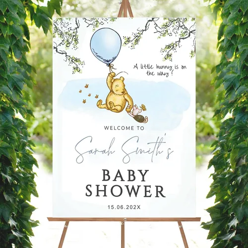 Miniatura 18 de Letrero personalizado para baby shower de oso Pooh, diseño clásico de vegetación personalizada, letrero de bienvenida para patio de baby shower