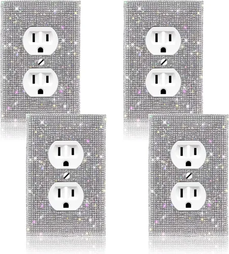 Miniatura 20 de (1 unidad) Cubierta de interruptor de luz de piedra de imitación de plata brillante, cubierta de placa de pared brillante 1 pedrería plateada