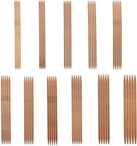 Juego de agujas de tejer de bambú, 5.1 in, 55 agujas de tejer de doble punta de 0.08 a 0.19 pulgadas para calcetines, guantes, sombreros y bufandas