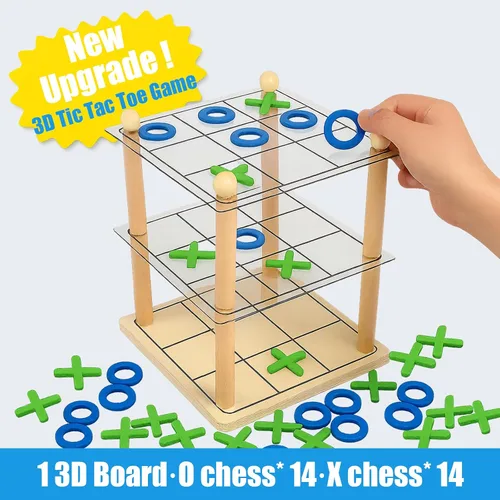 Miniatura 2 de Juego de mesa de madera 3D Ultimate Tic Tac Toe - Juego de estrategia XO clásico para niños y adultos, divertidos juegos de mesa familiares