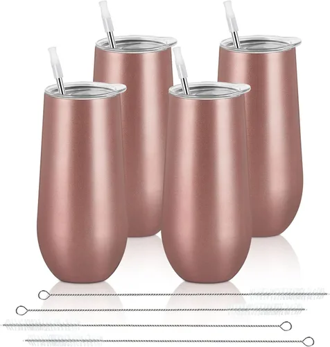 Miniatura 25 de Lifecapido Vasos de copa de champán sin tallo de 12 onzas, paquete de 12 vasos aislados de acero inoxidable para bodas, cumpleaños, Navidad (blanco)