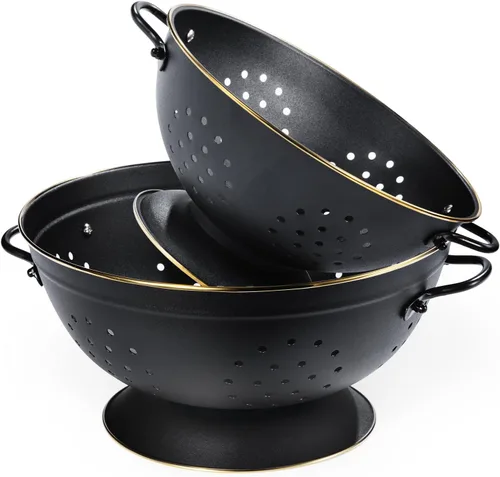 Miniatura 9 de Juego de 2 coladores de metal, 3,3 L con recubrimiento en polvo, base de anillo sólido autodrenante, colador grande de metal para cocina, pasta